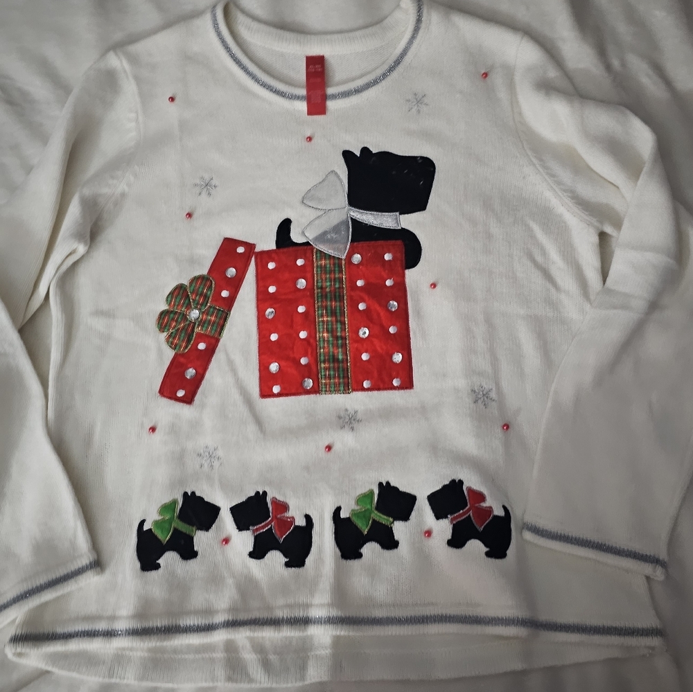 TARGET CREAM HOLIDAY SCOTTIE UGLY CUTE CHRISTMAS SWEATER XL (16-18)